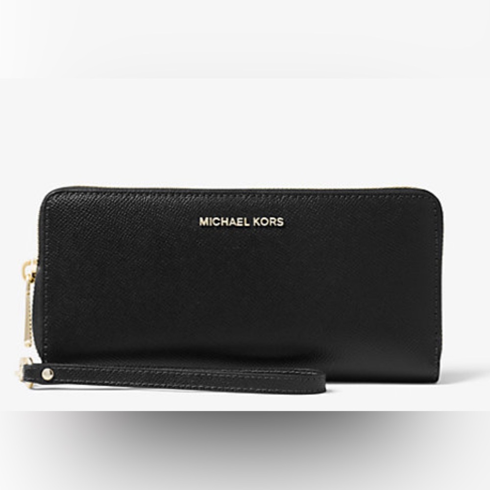 Michael Kors Black Saffiano Zip-Around Wristlet Wallet